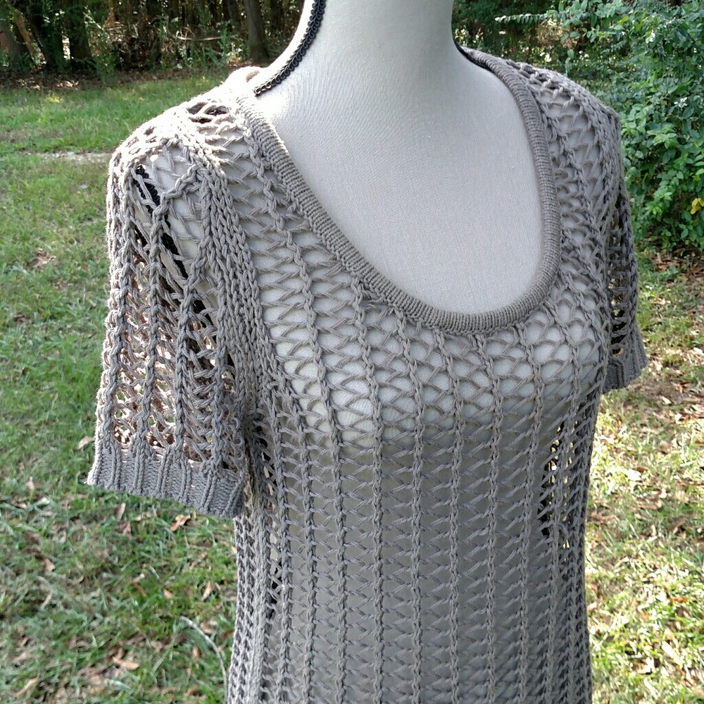 Roxy Open Knit Sz S Scoop NeckLine Taupe Top