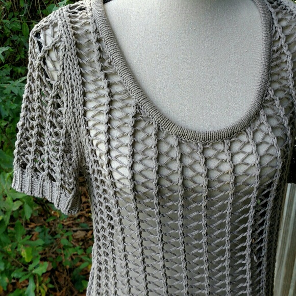 Roxy Open Knit Sz S Scoop NeckLine Taupe Top - Picture 3 of 8