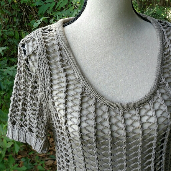 Roxy Open Knit Sz S Scoop NeckLine Taupe Top - Picture 5 of 8
