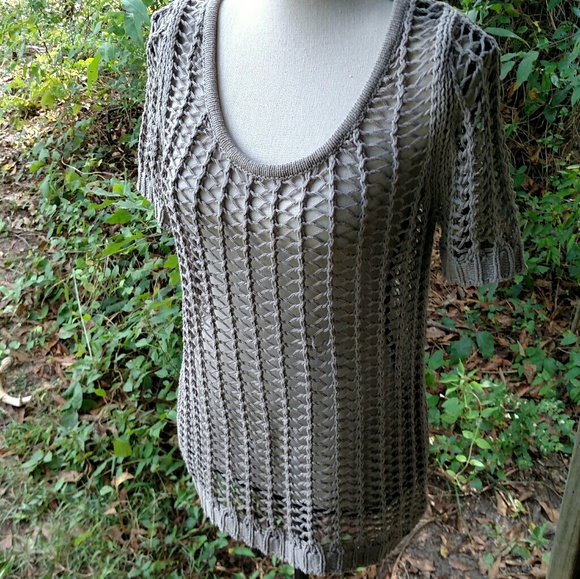 Roxy Open Knit Sz S Scoop NeckLine Taupe Top - Picture 2 of 8