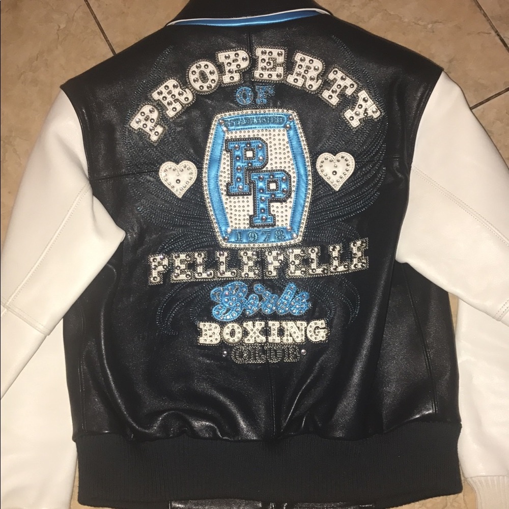 Pelle pelle leather jacket navy blue and white
