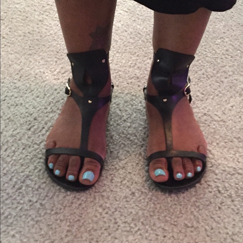Cute black leather gladiator sandals