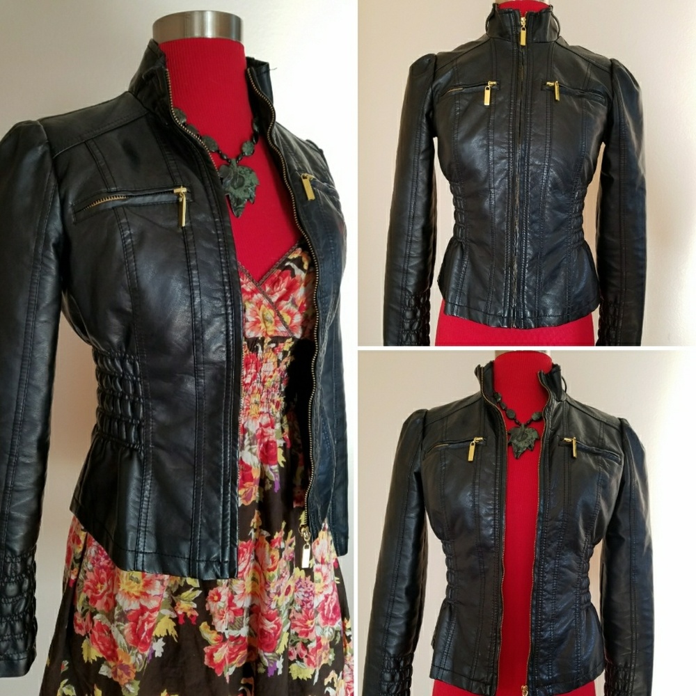 Black Sexy Vixen Vegan Moto Cinched Waist Jacket
