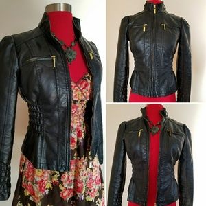 Black Sexy Vixen Vegan Moto Cinched Waist Jacket