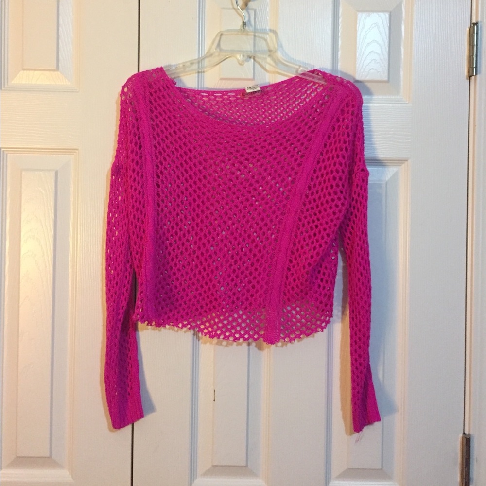 Body central pink fishnet crop top