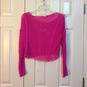 Body central pink fishnet crop top