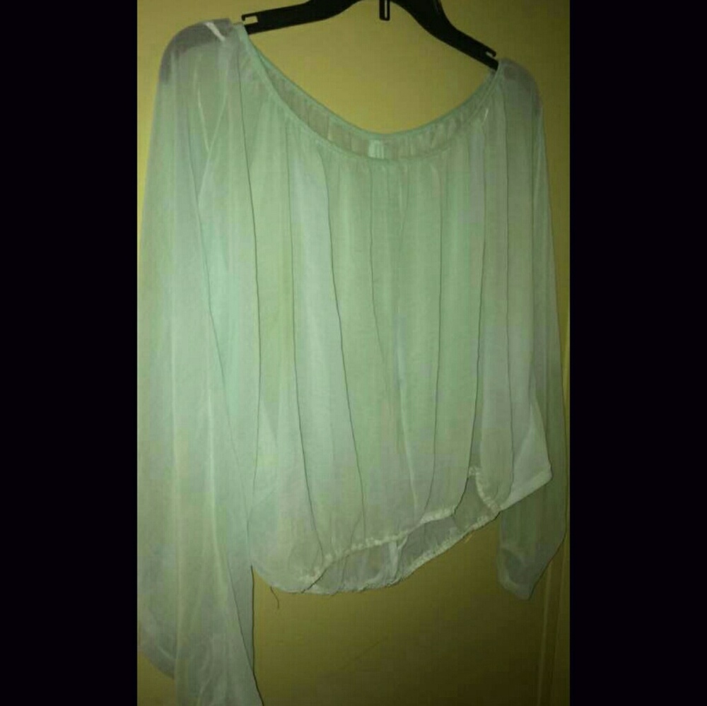 See through turquoise shirt with an open back