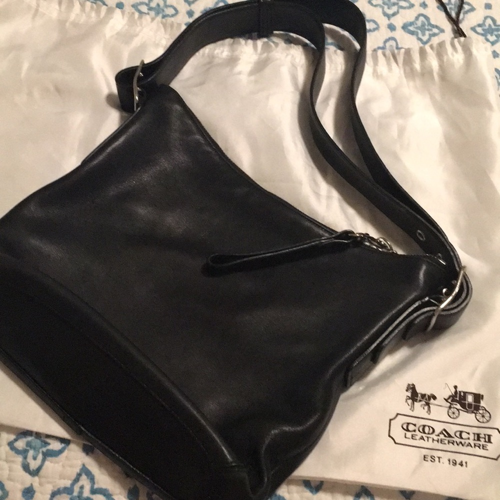 Black leather coach hobo