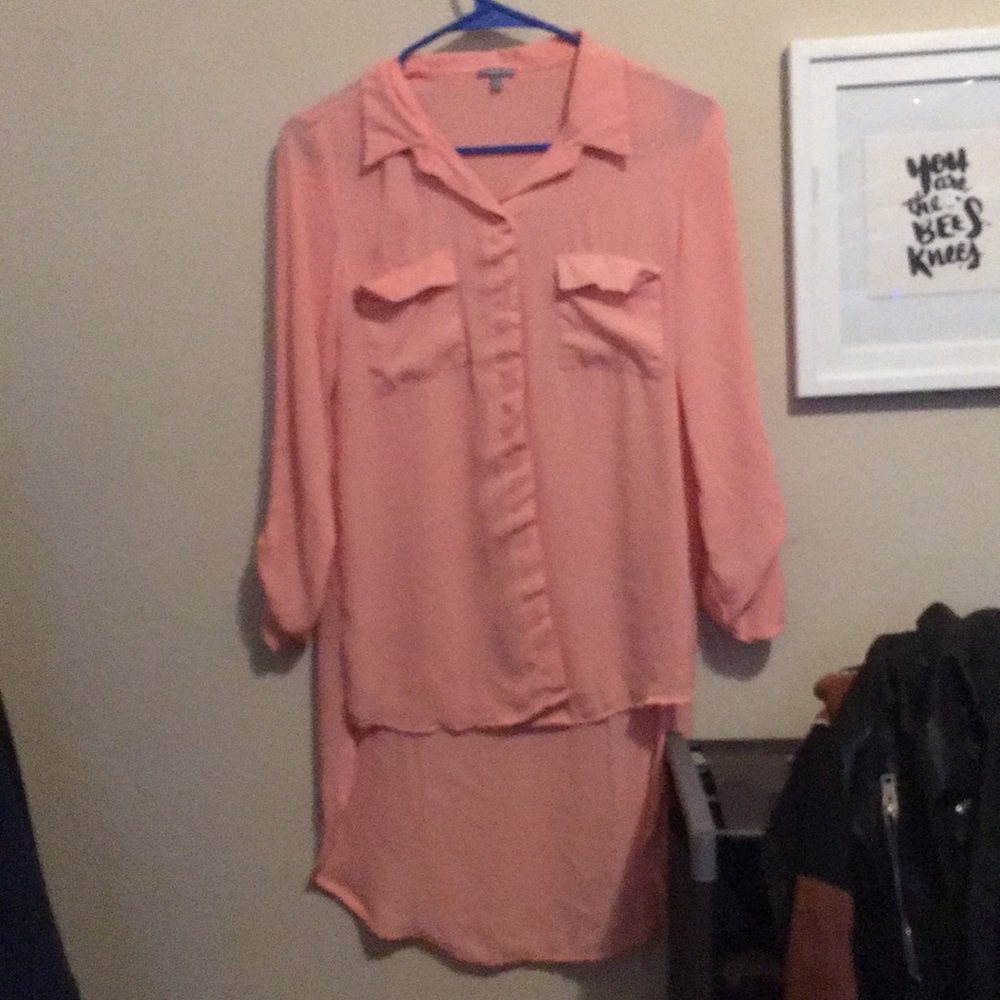 See-through high-low pink blouse