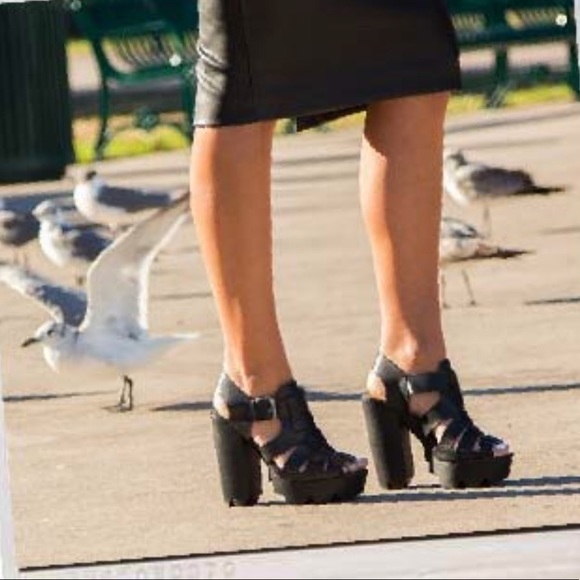 Black Rugged Sole Platform Sandal - Picture 2 of 5