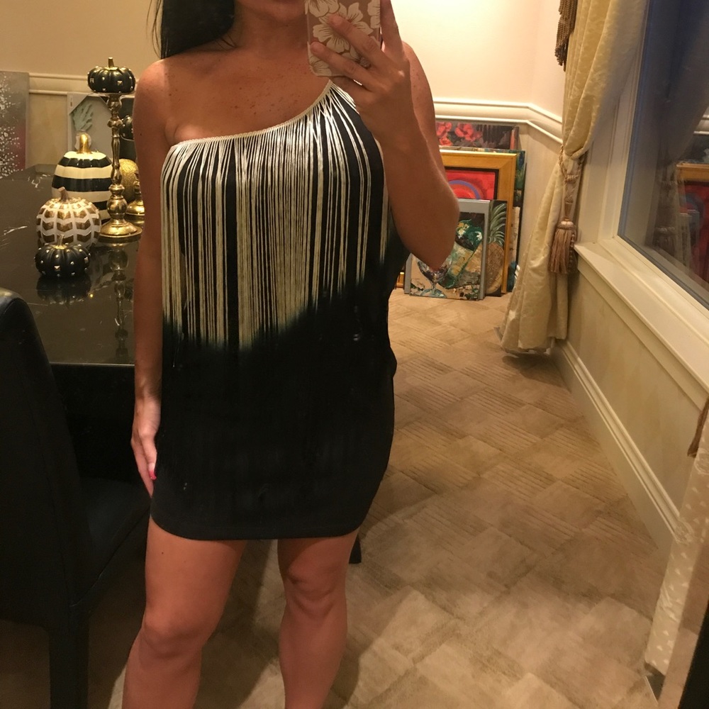 One Shoulder Ombré Fringe LBD