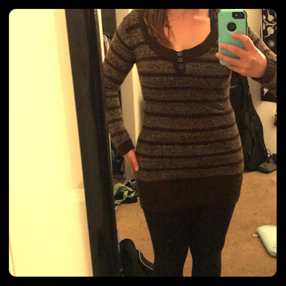 Brown striped sweater long sleeve dress