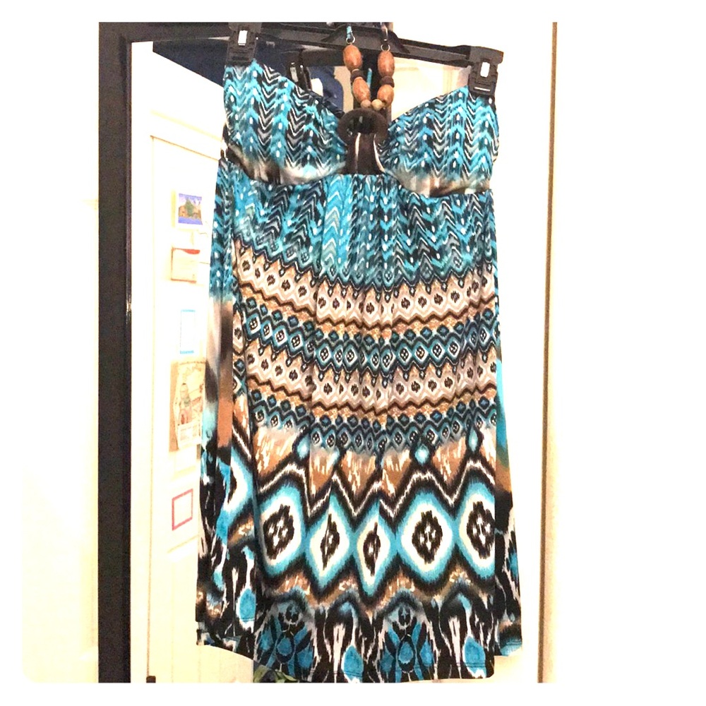 Rue21 blue and brown strapless summer dress