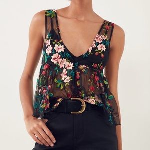 ecote veita embroidered floral mesh tank top