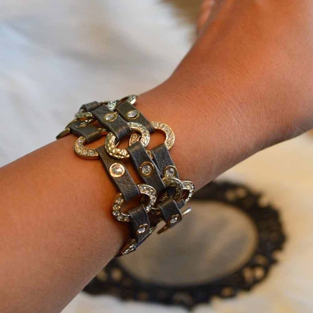 Gray Wrap Bracelet with Sequins / Gold Detail