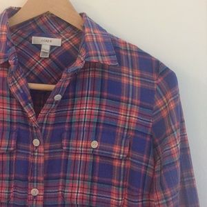 J Crew lightweight flannel pink + blue plaid shirt