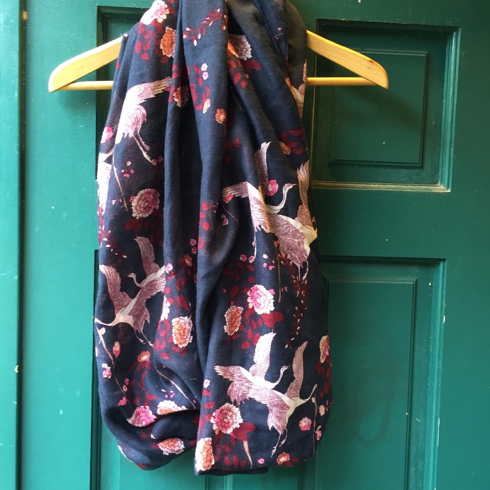 Navy Blue , Crane print Infinity scarf