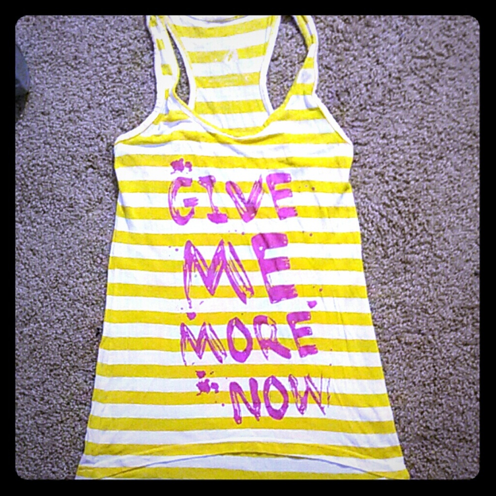 Yellow and White w/ pink writinging tank top M