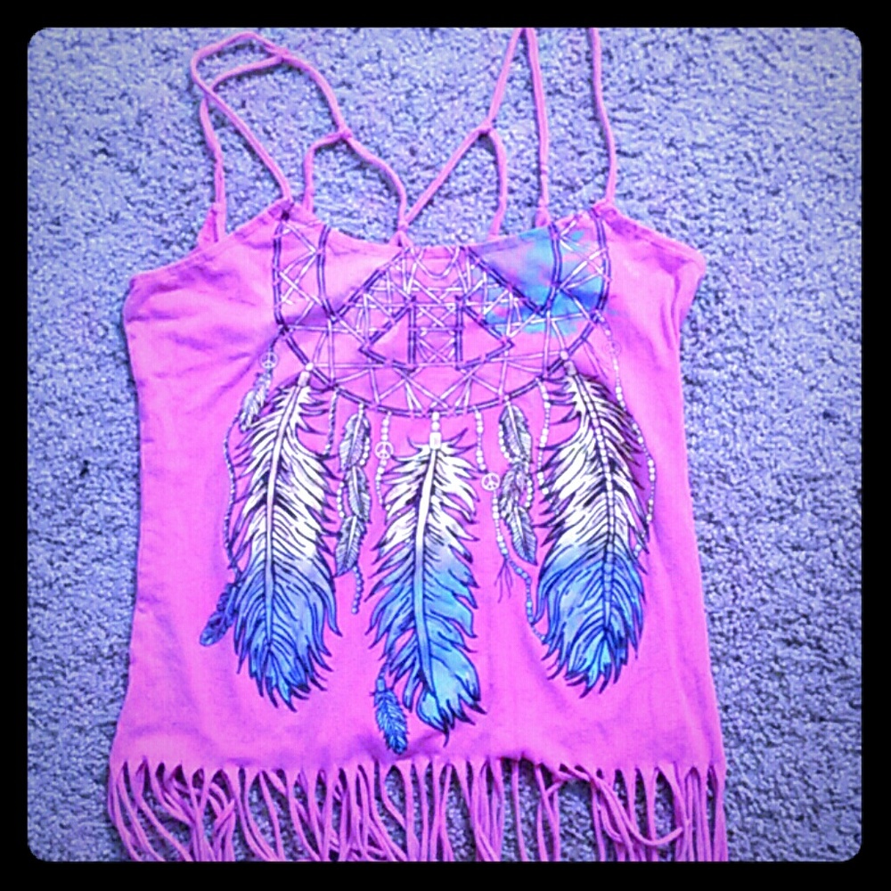 Pink feathers fringe crop dreamcatcher