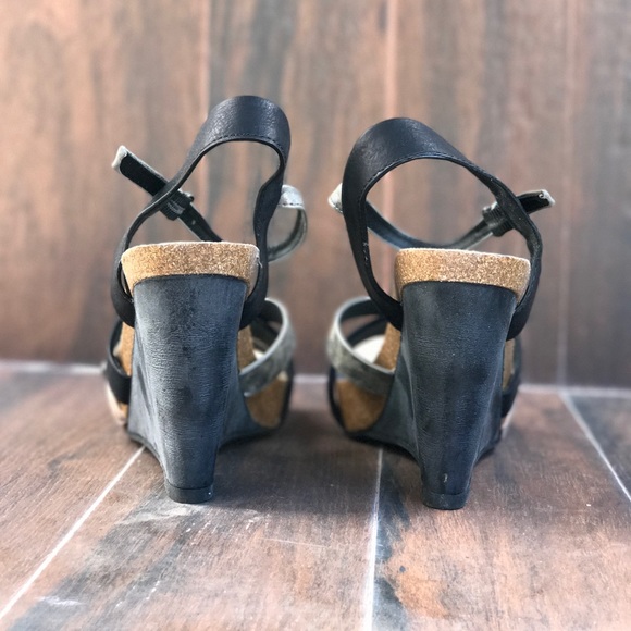 Crisscross Studded Distressed Leather Wedge Sandal - Picture 5 of 7