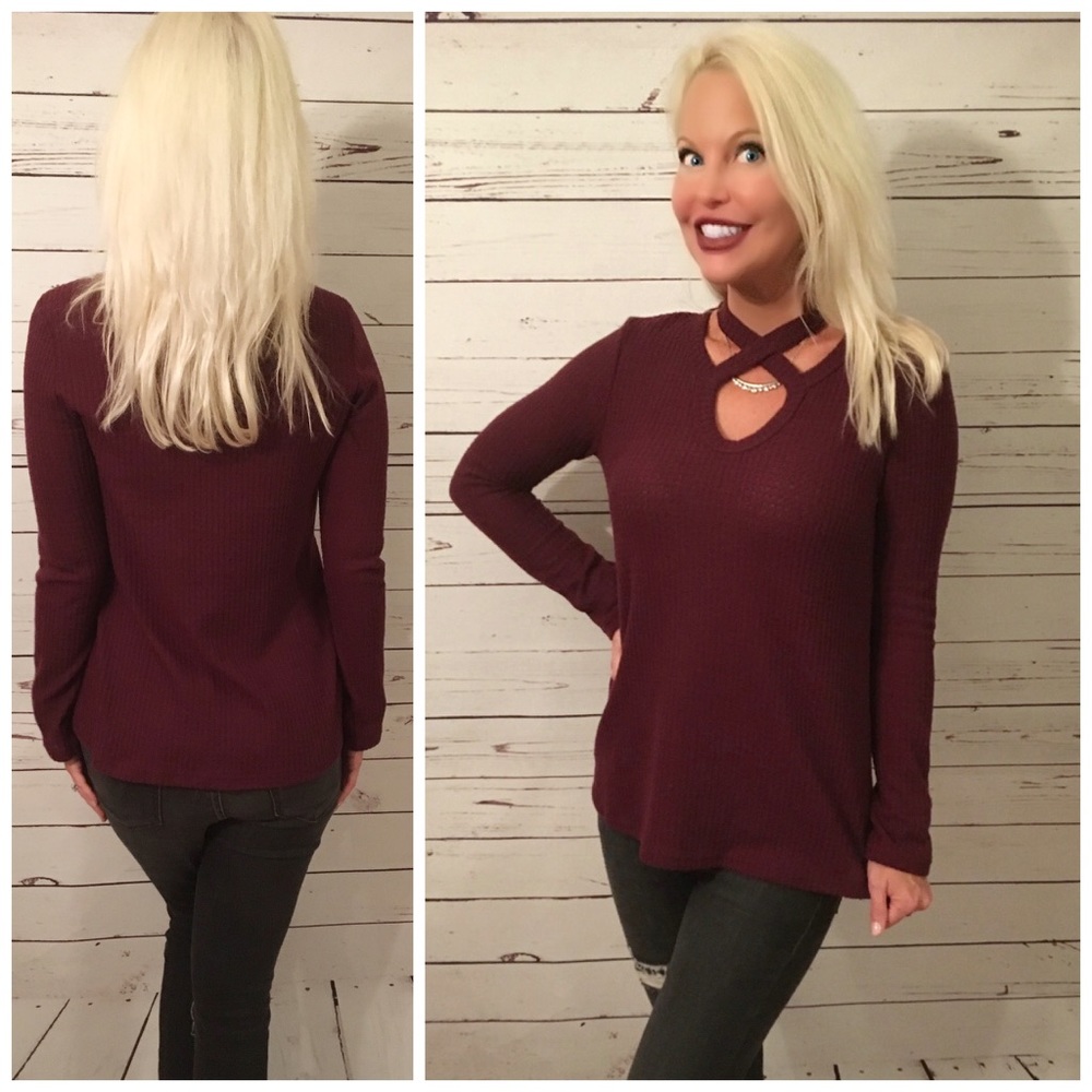 SO SOFT Burgundy Brushed Fabric Choker Tunic - Picture 2 of 2