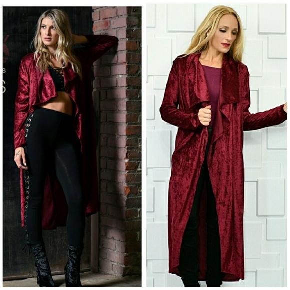 BURGUNDY VELVET DUSTER - Picture 2 of 4