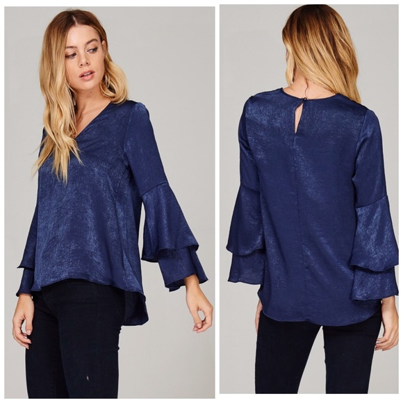 LAST 1! ❤️Sateen Double Ruffle v neck woven blouse - Picture 6 of 6