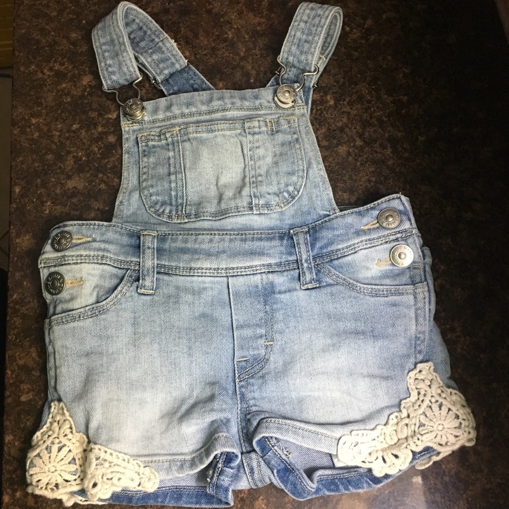 Light denim and lace overalls