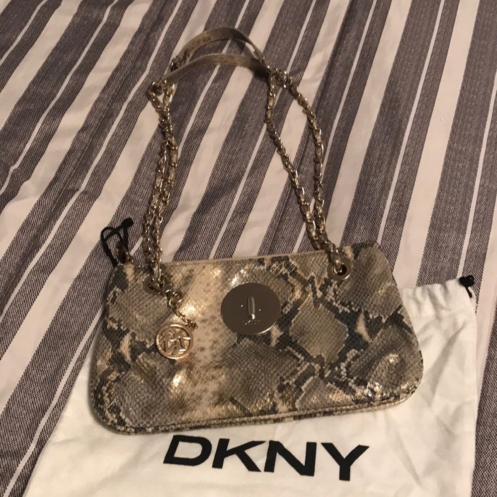 DKNY snake print metallic shiny gold purse