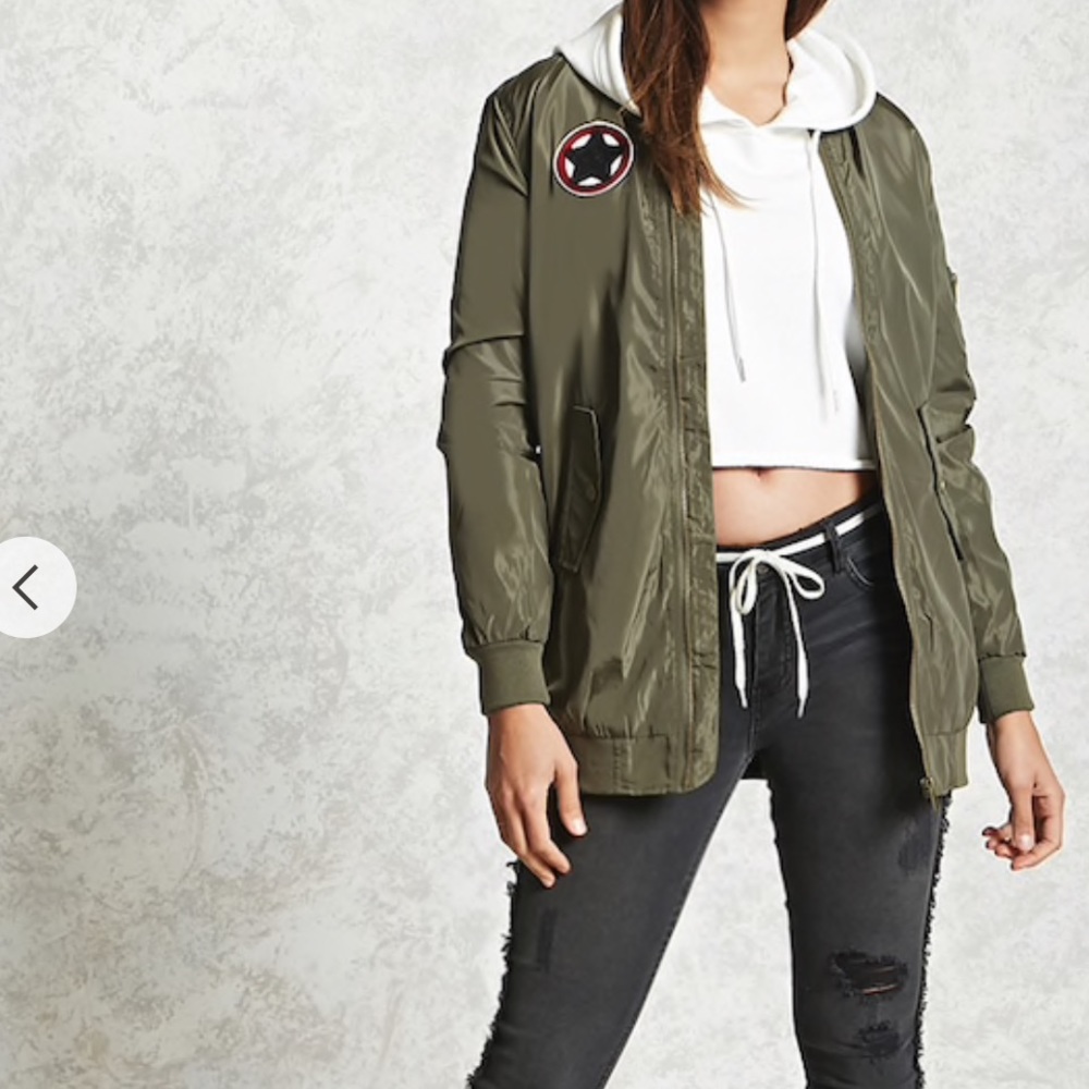Star patch longline bomber jacket