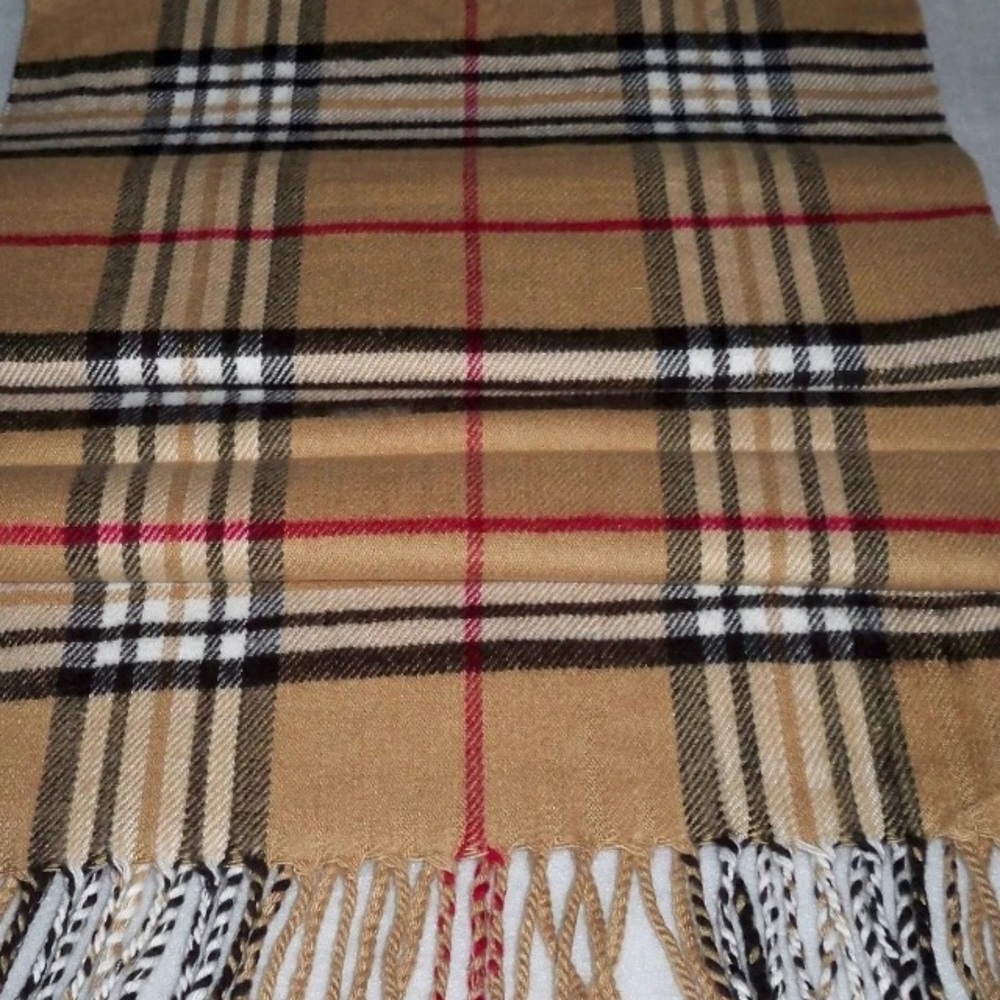 Brand New Cashmere Feel Scarf Wrap Tan Plaid