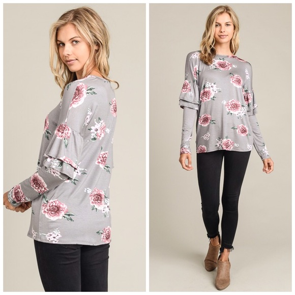 LAST 1💋Double Ruffle Floral Jersey Knit Top - Picture 3 of 4