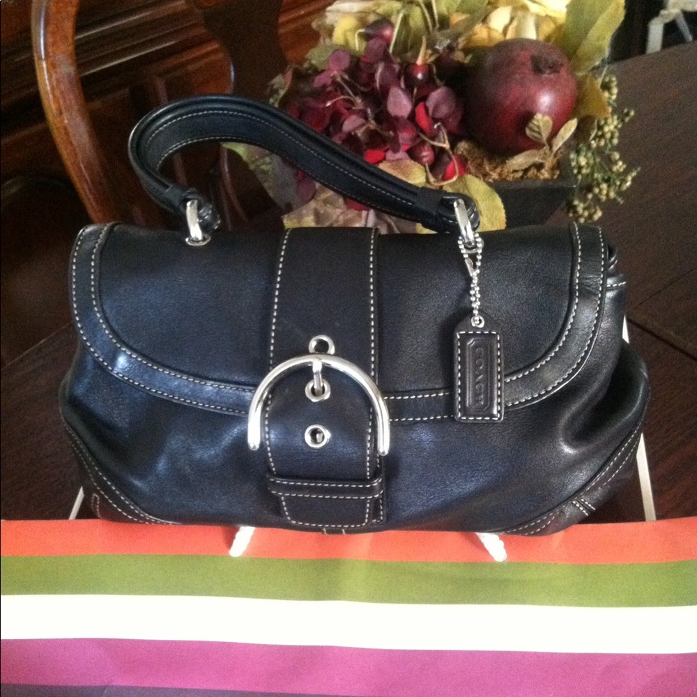 Coach Black Leather Bag White Stitching G04S-9743