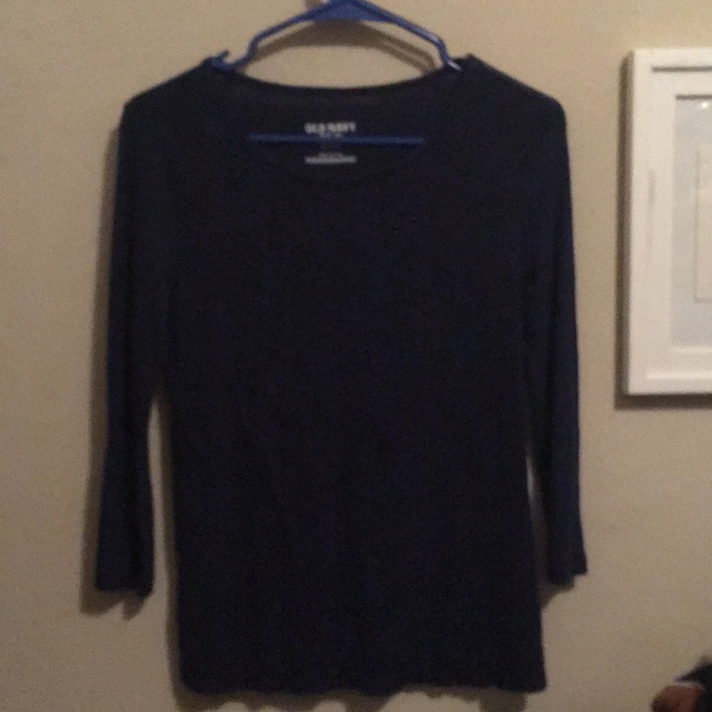 Deep blue long sleeve with floral lace embroidery