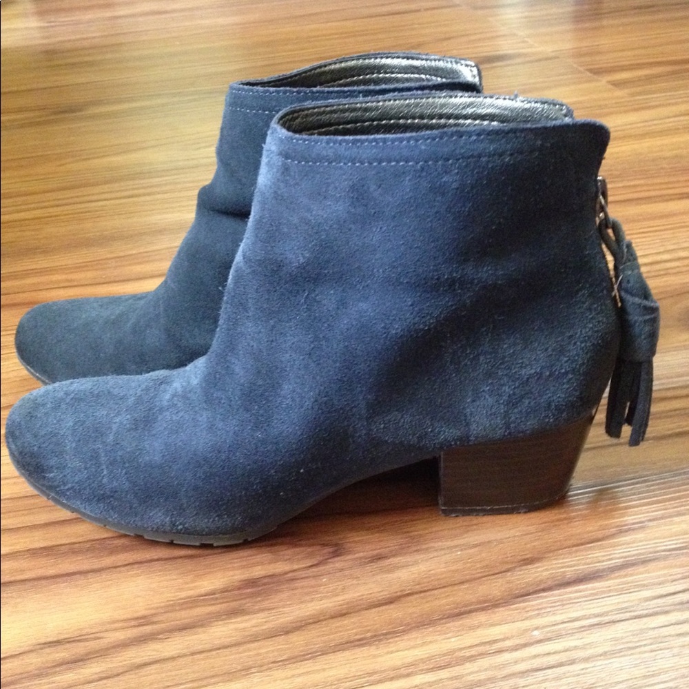 Blue suede ankle boots