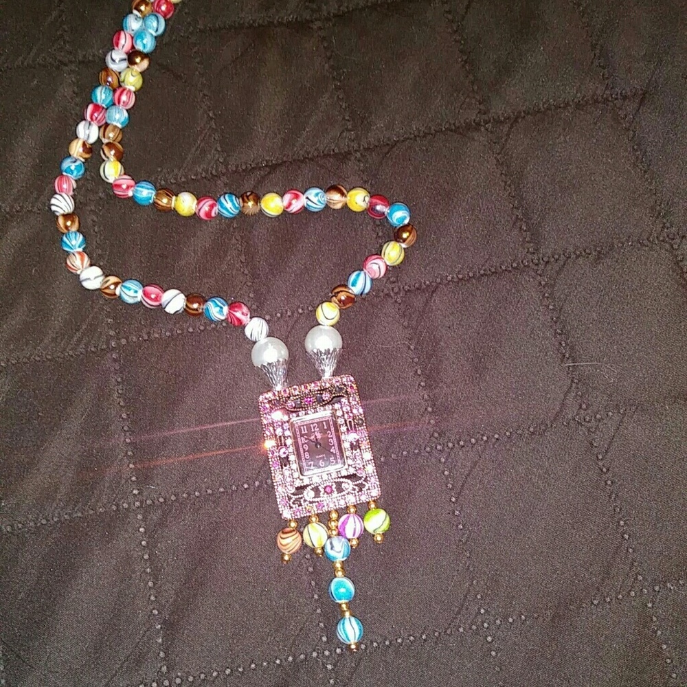 (SOLD) One of a kind beaded clock necklace