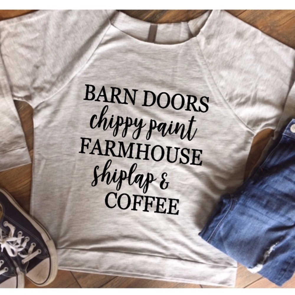 Farmhouse 3/4 sleeve sweatshirt. Ladies