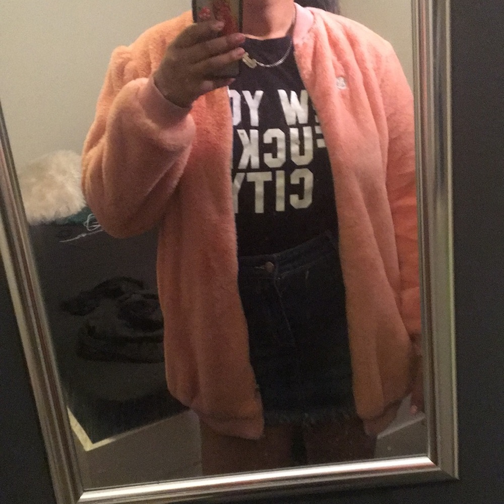 Pink fur bomber