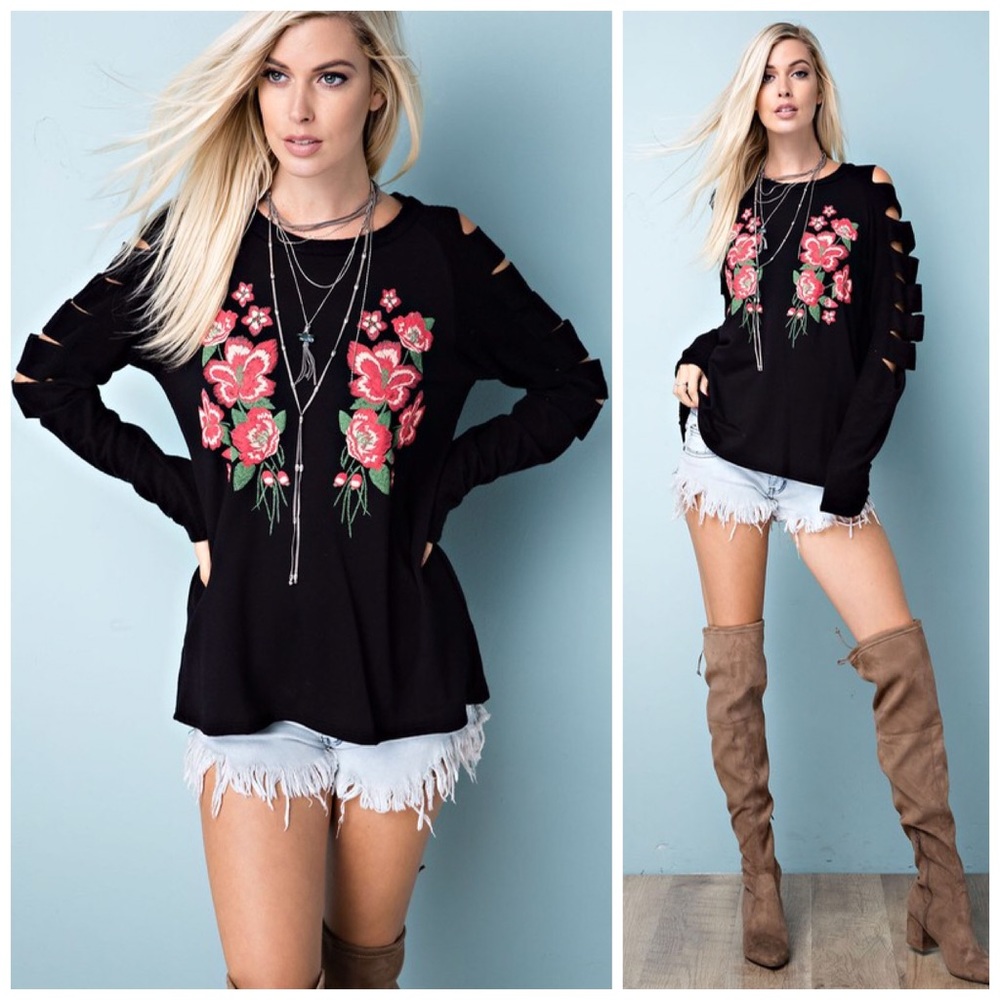 Best Ever! Black Embroidered French Terry Tunic - Picture 3 of 4