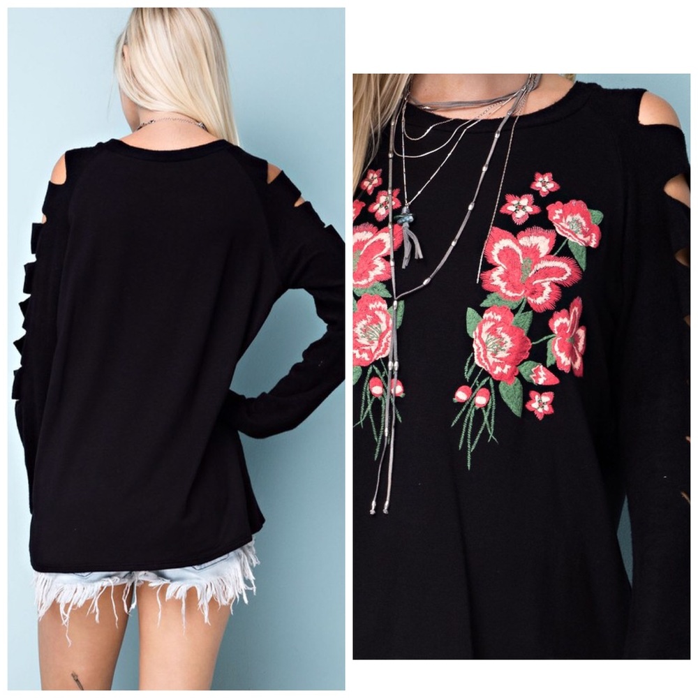 Best Ever! Black Embroidered French Terry Tunic - Picture 4 of 4