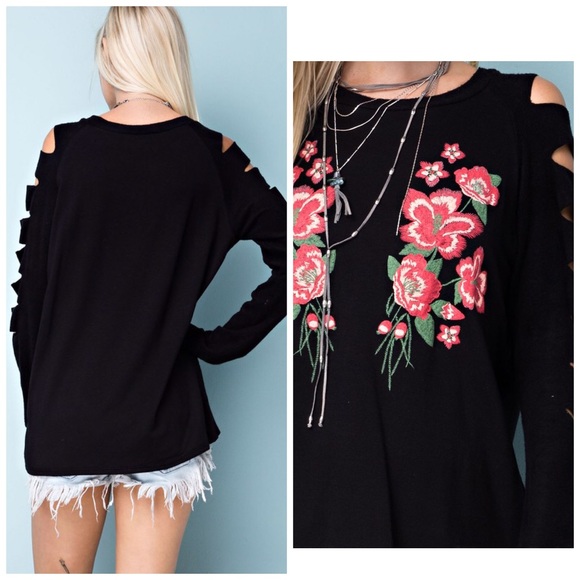 Best Ever! Black Embroidered French Terry Tunic - Picture 4 of 4