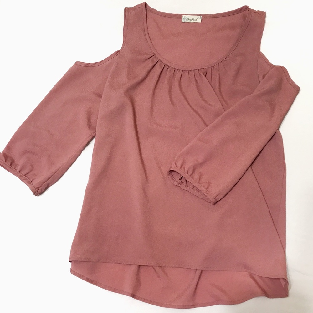 Francesca's small pink cold shoulder blouse top