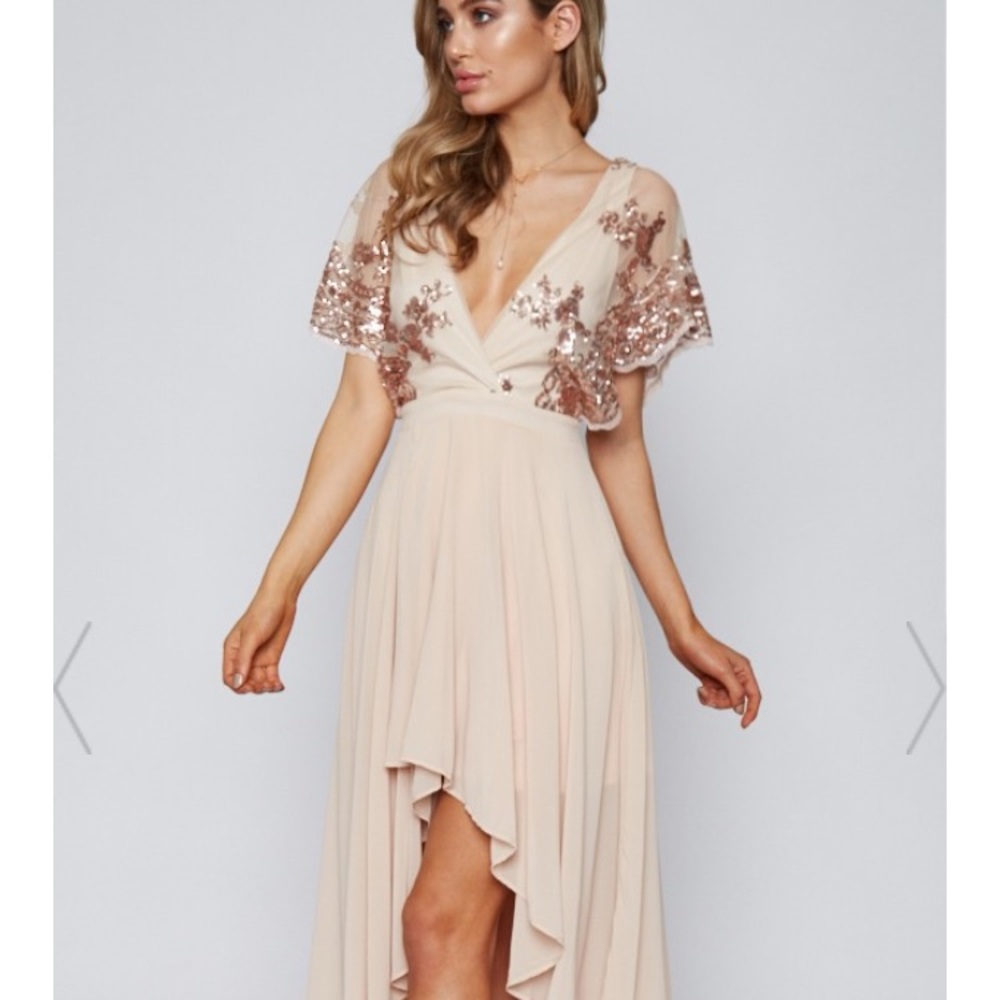 Short sleeve plunge sequin high low maxi dress - Picture 2 of 7