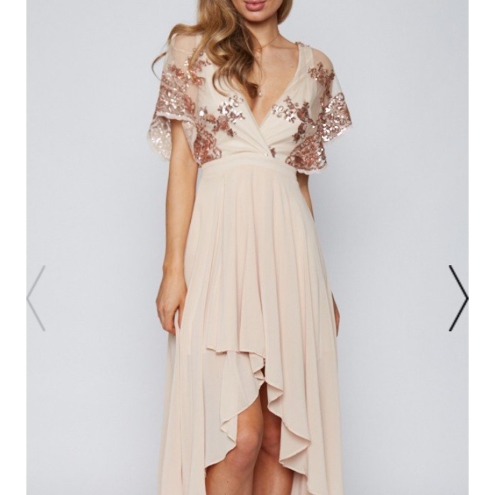 Short sleeve plunge sequin high low maxi dress - Picture 3 of 7