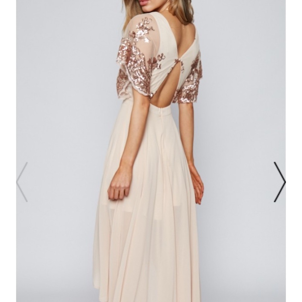 Short sleeve plunge sequin high low maxi dress - Picture 5 of 7