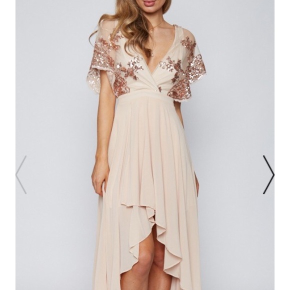 Short sleeve plunge sequin high low maxi dress - Picture 3 of 7
