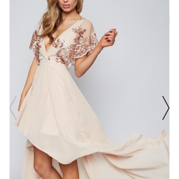 Short sleeve plunge sequin high low maxi dress - Picture 4 of 7