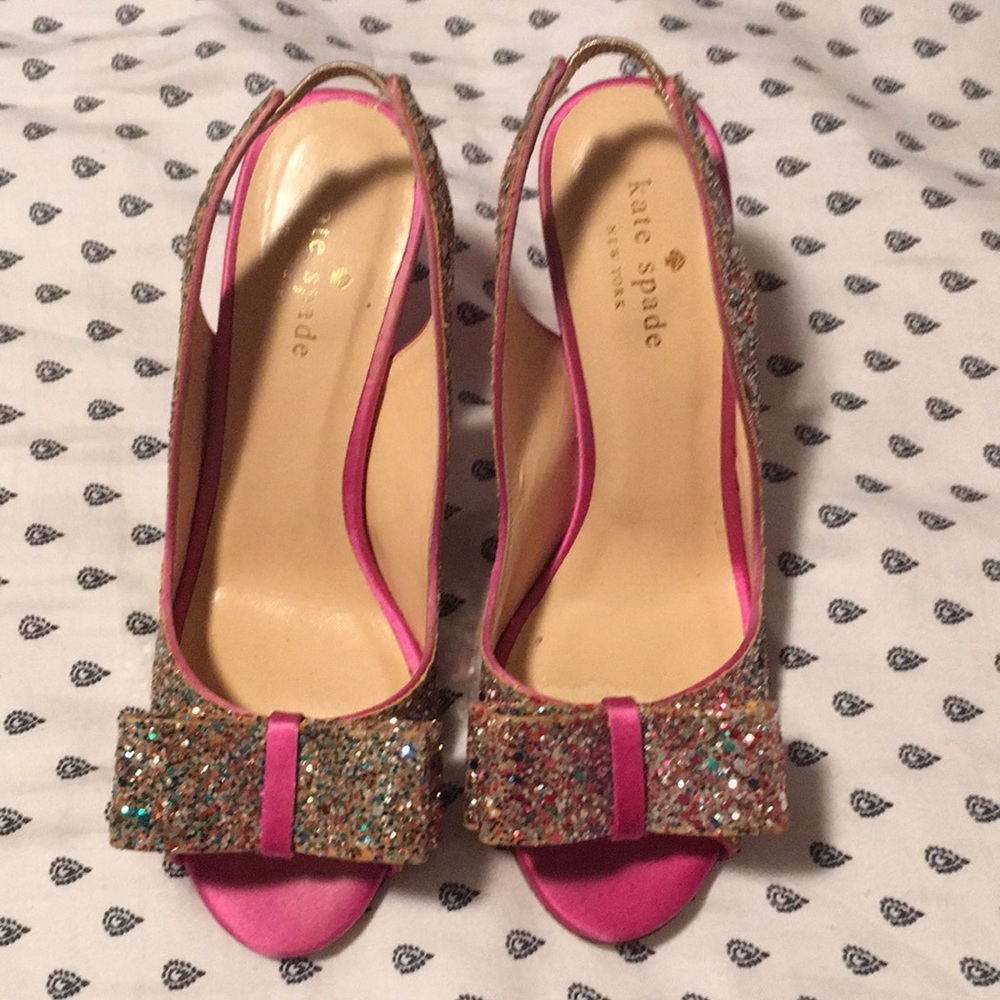 Kate Spade Multi Color Glitter Charm Heels Size 6