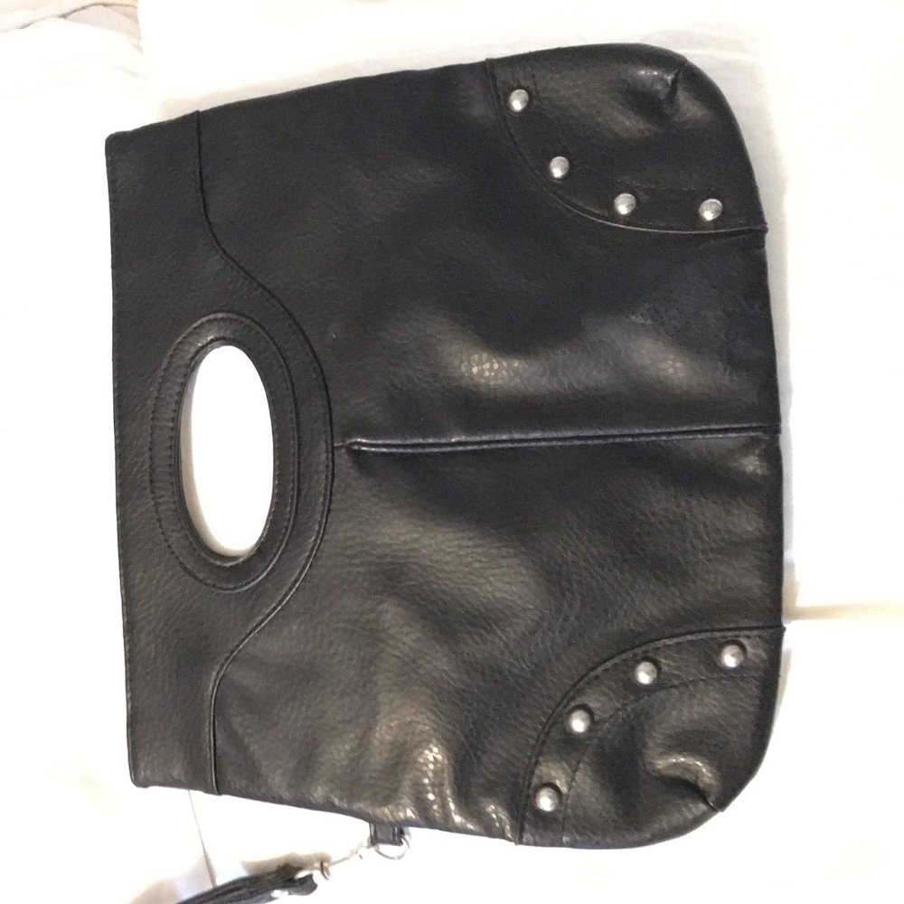 Black leather studded hand bag