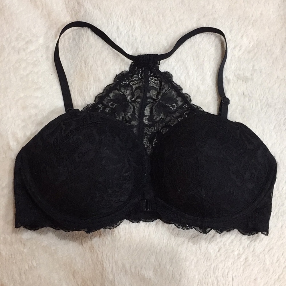 VS Pink Black Lace Date Racerback Bra